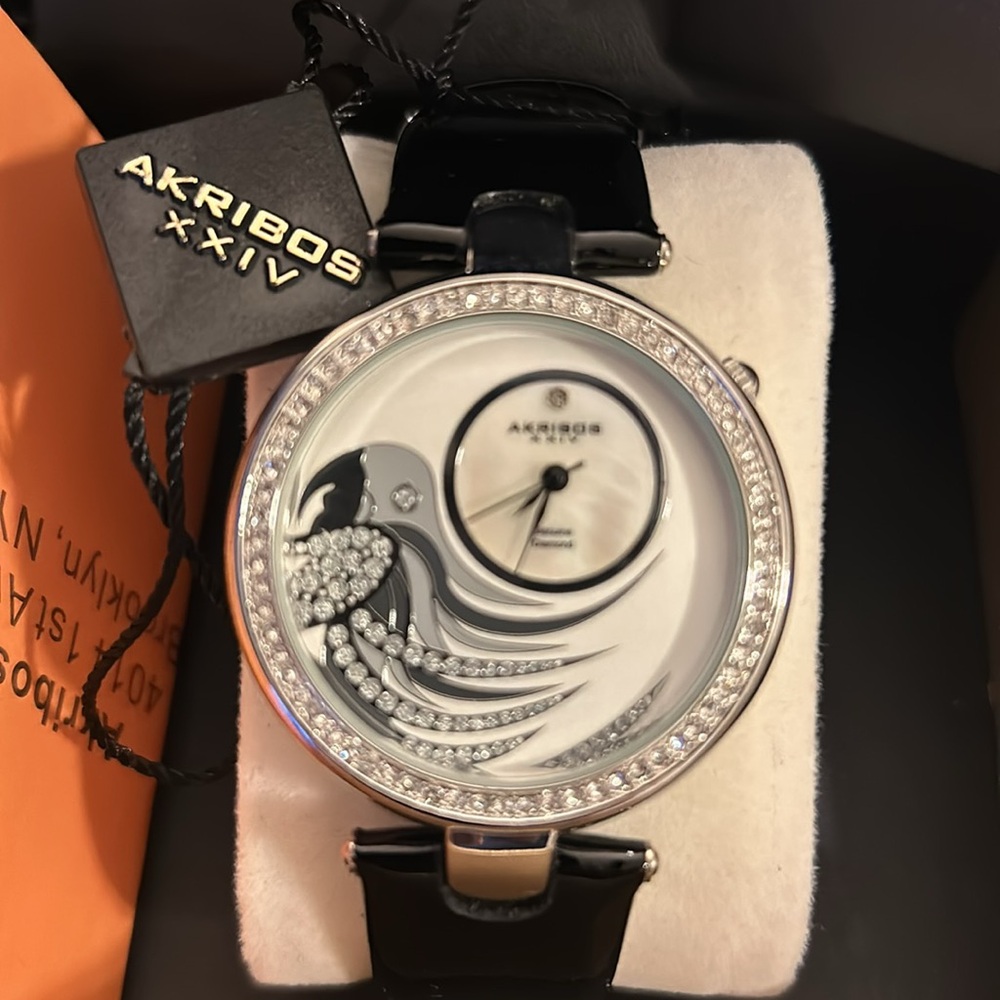 AKRIBOS XXIV BEAUTIFUL SHINY BLACK WATCH with unique sparkly design